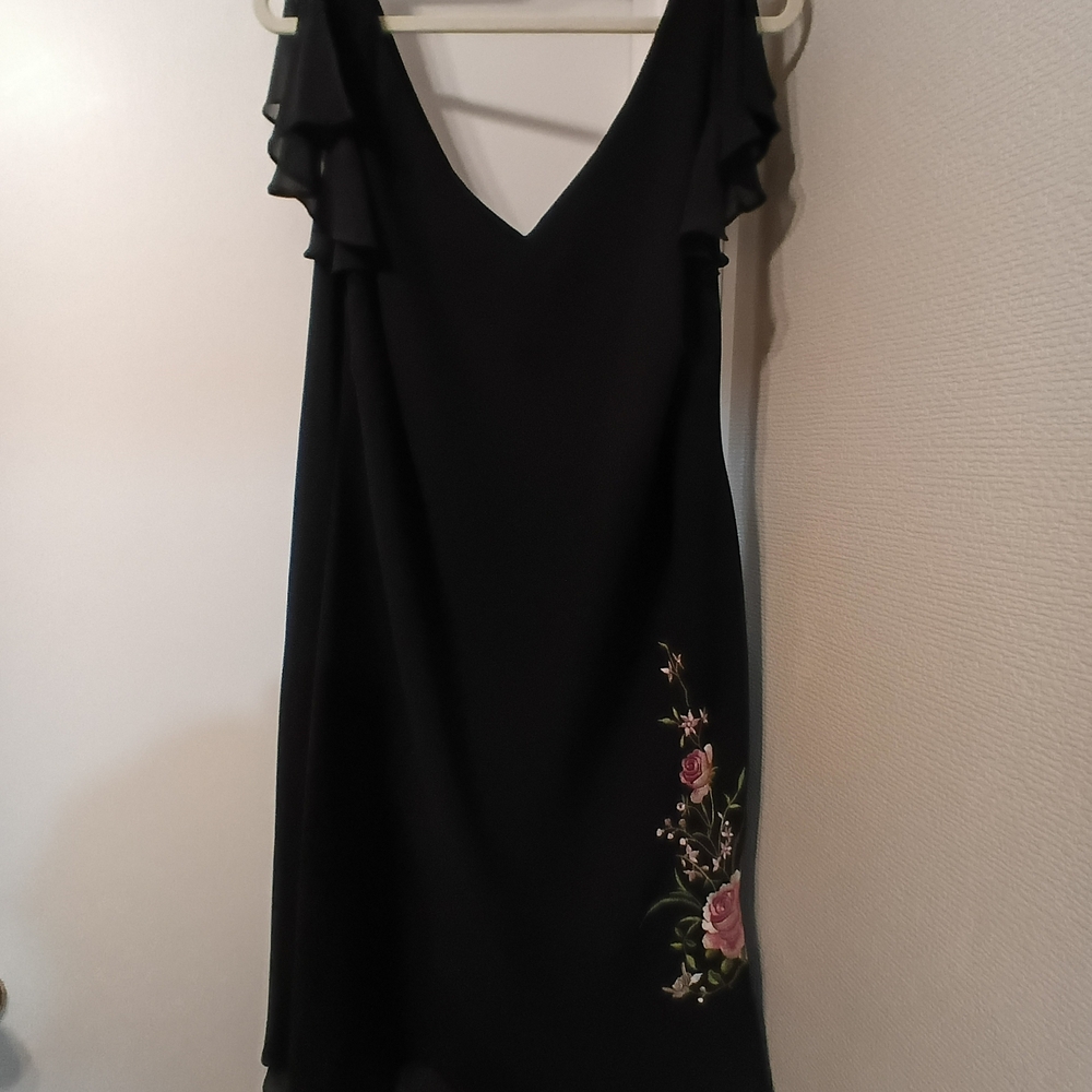 S.L. Fashions Black Dress with Pink Floral Detail